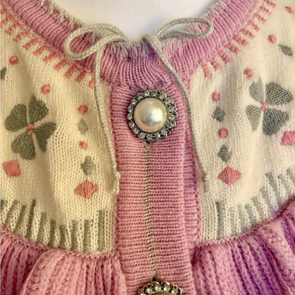 Hill House Home Desk Cardigan Sweater Wool Sz Small Pink Floral Pearly Buttons - Picture 5 of 7